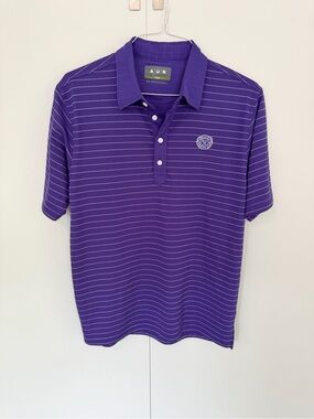 AUR Men’s Aware Medinah Country Club Striped Golf Polo Shirt in Purple/White